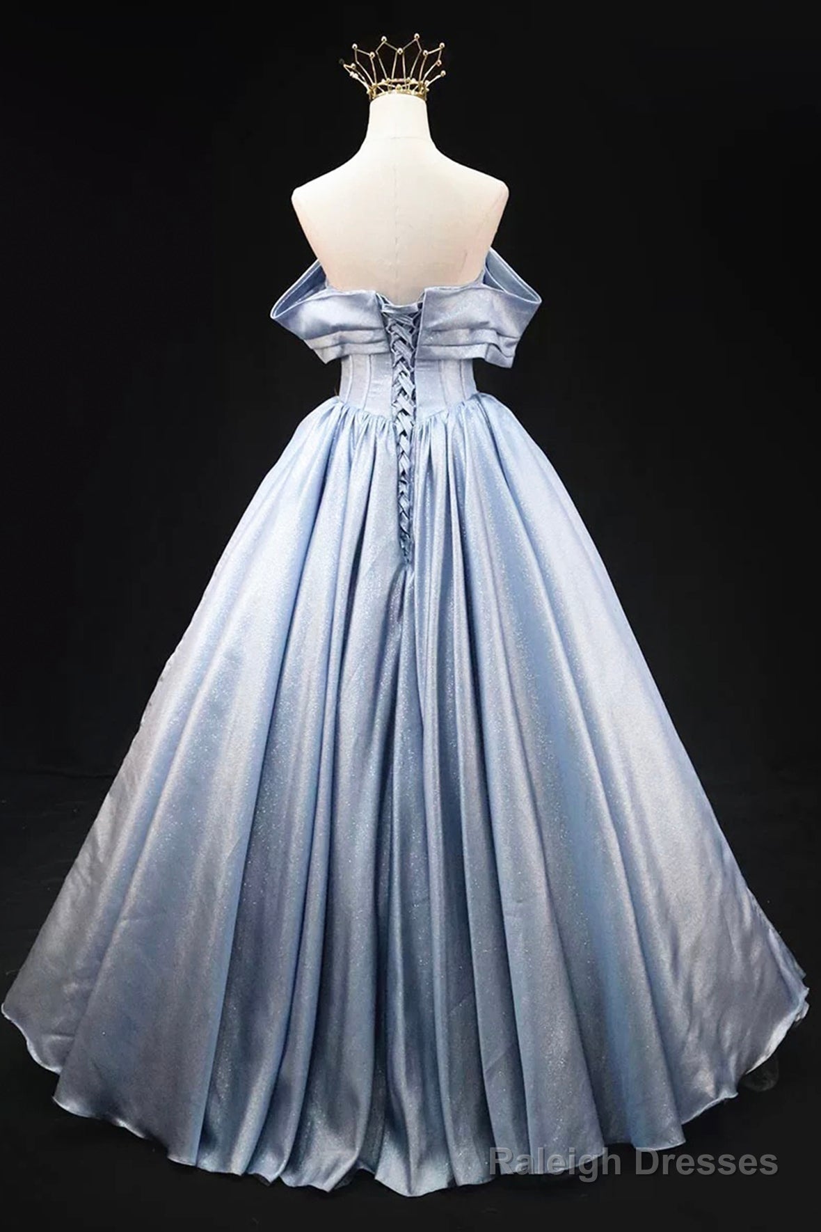 Blue Satin Long Prom Dress, Elegant Off The Shoulder Evening Party Dress