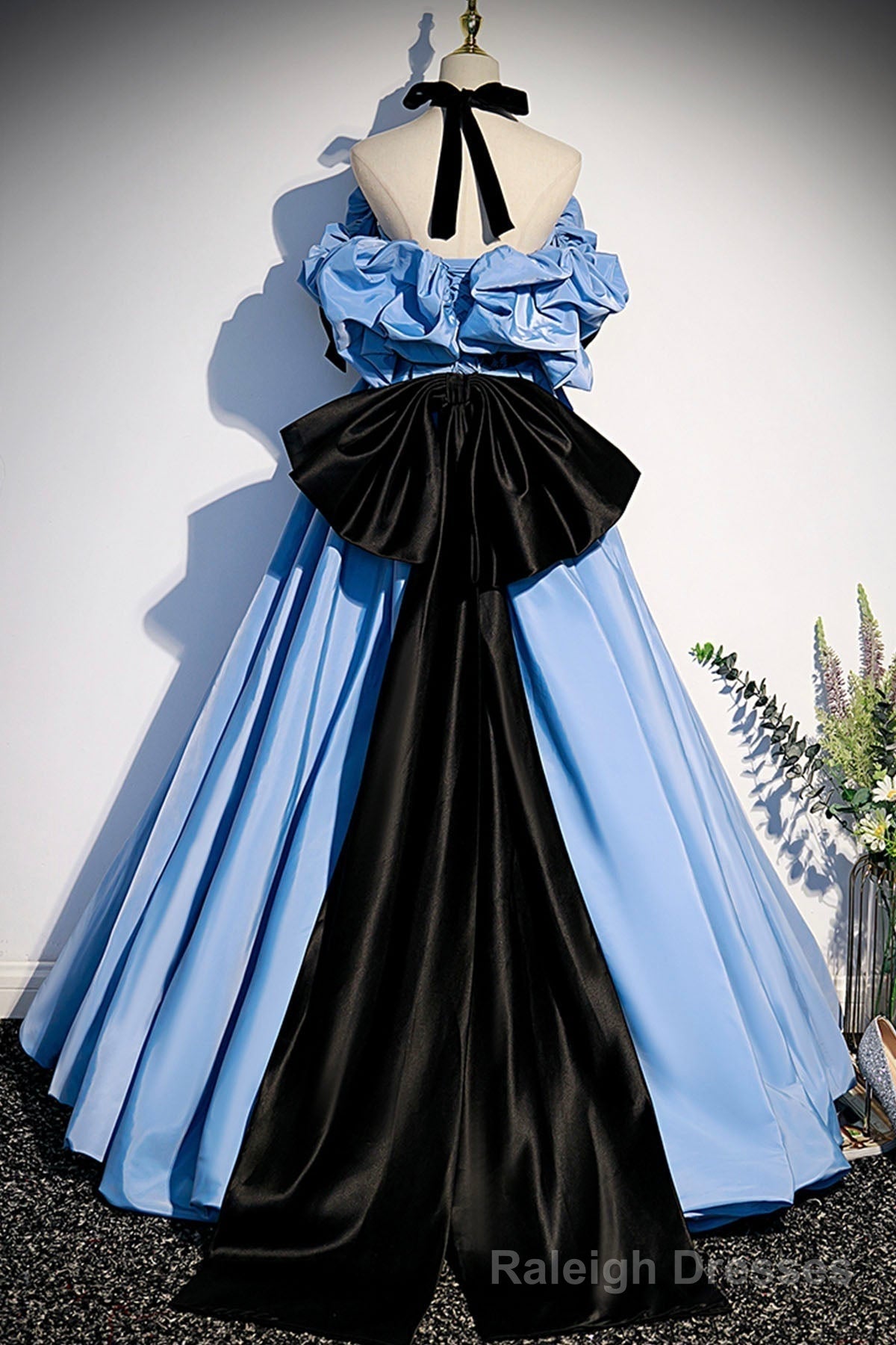 Blue Satin Long Prom Dress, Off the Shoulder Formal Evening Dress Main image