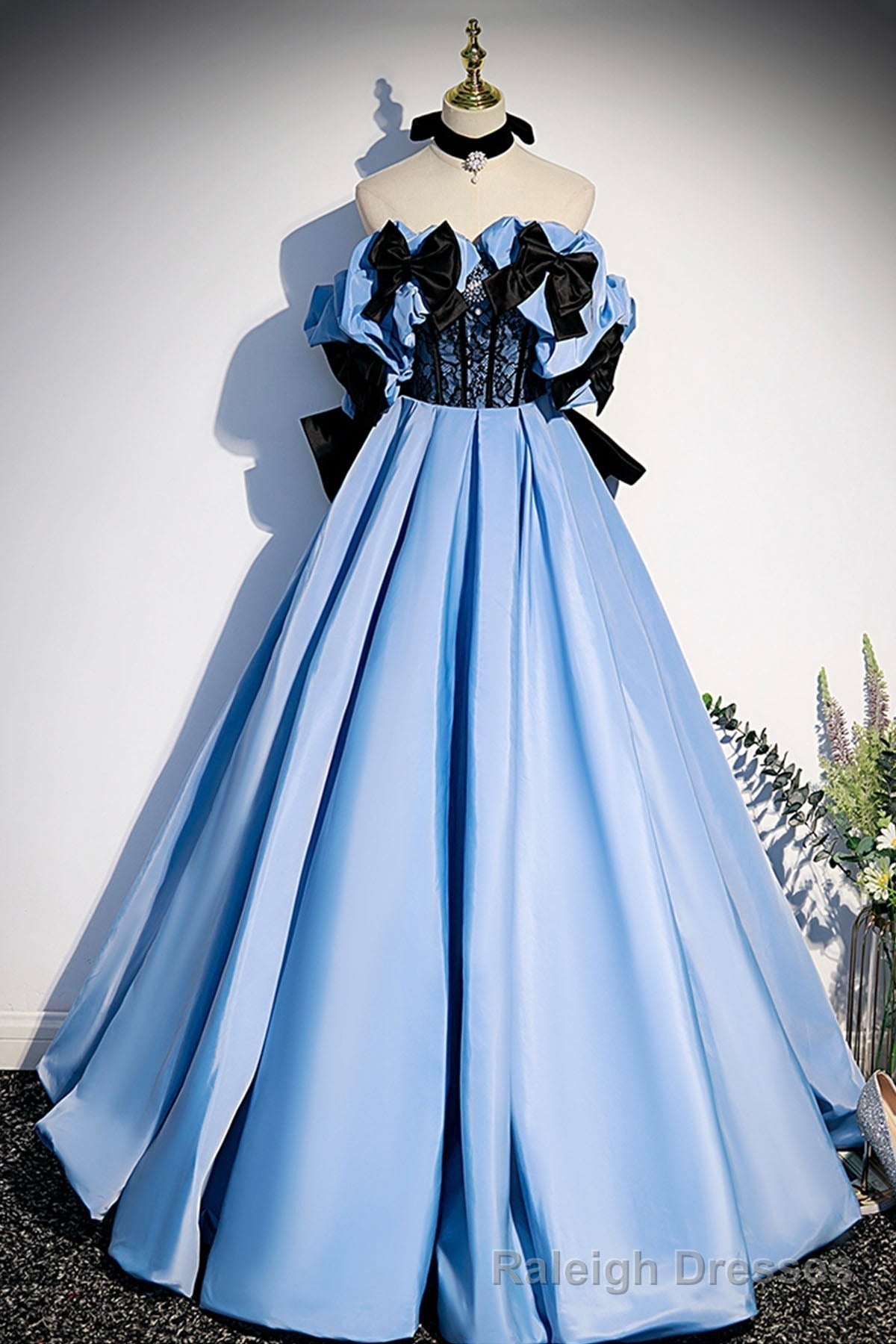 Blue Satin Long Prom Dress, Off the Shoulder Formal Prom Dress