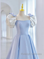 Blue Satin Long Prom Dresses, Blue Formal Graduation Dresses