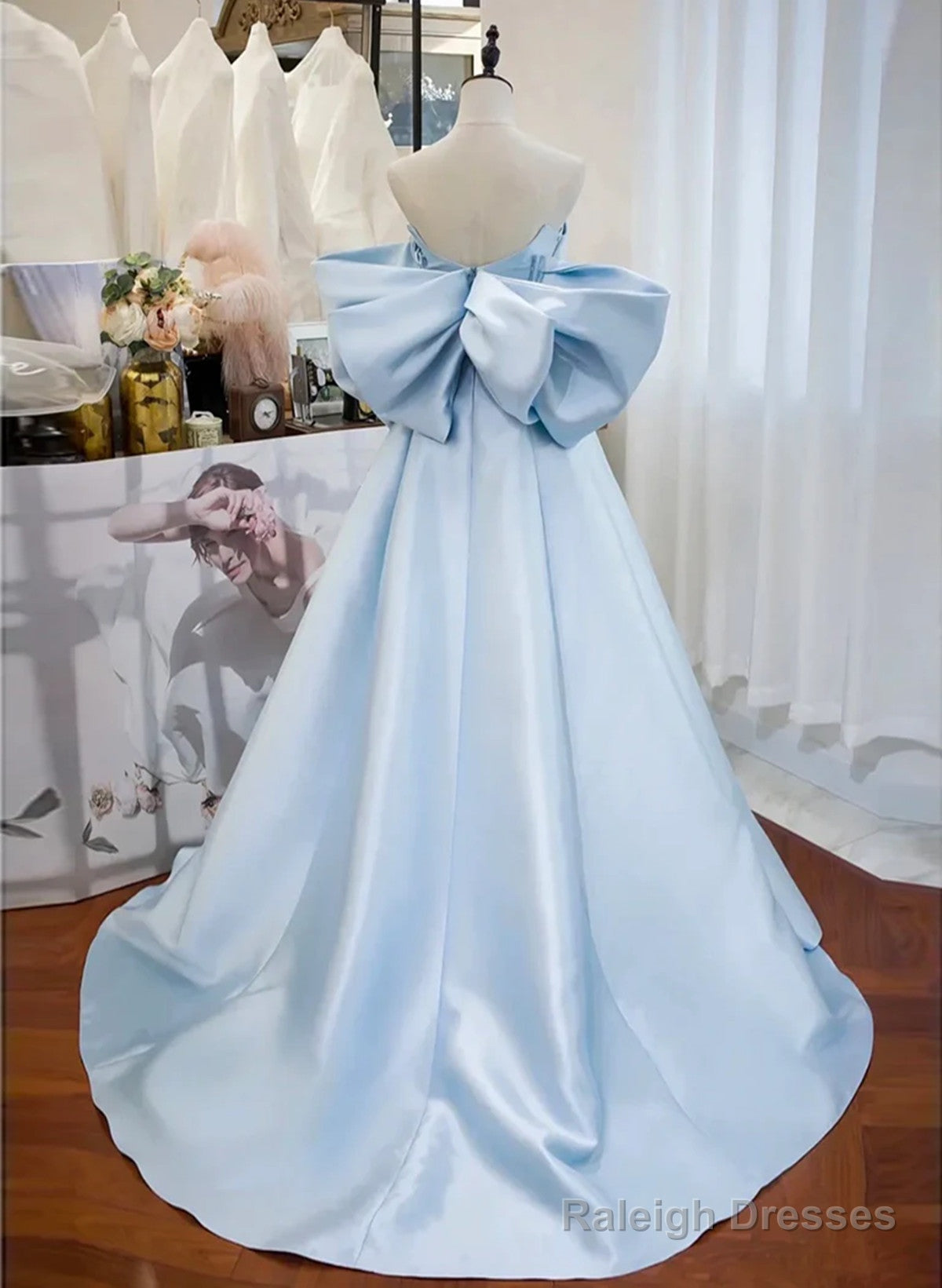 Blue Satin Off Shoulder Long Formal Dress, Blue Long Evening Dress Prom Dress Secondary image