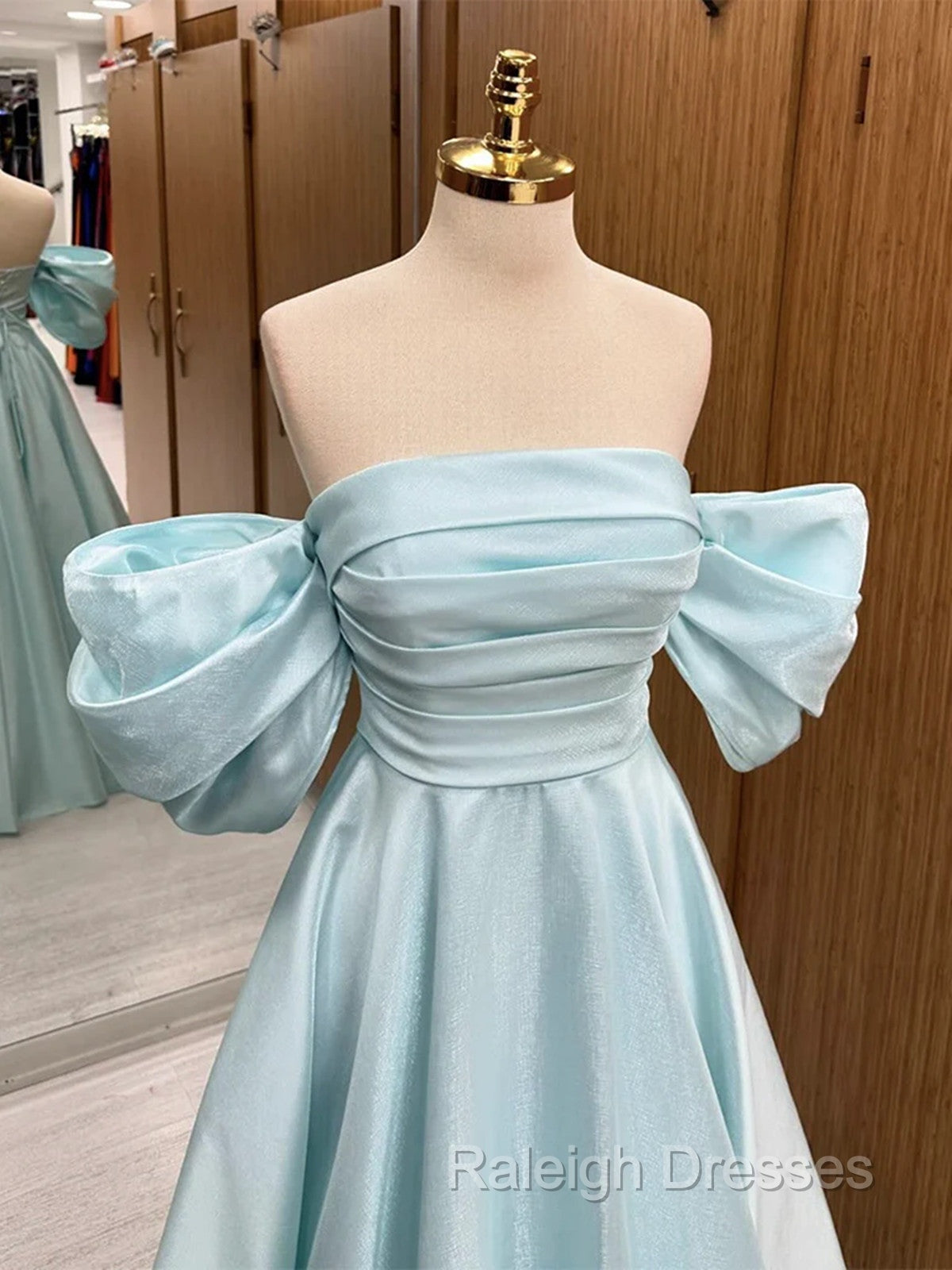 Blue Satin Off Shoulder Long Party Dress, A-line Blue Prom Dress Secondary image