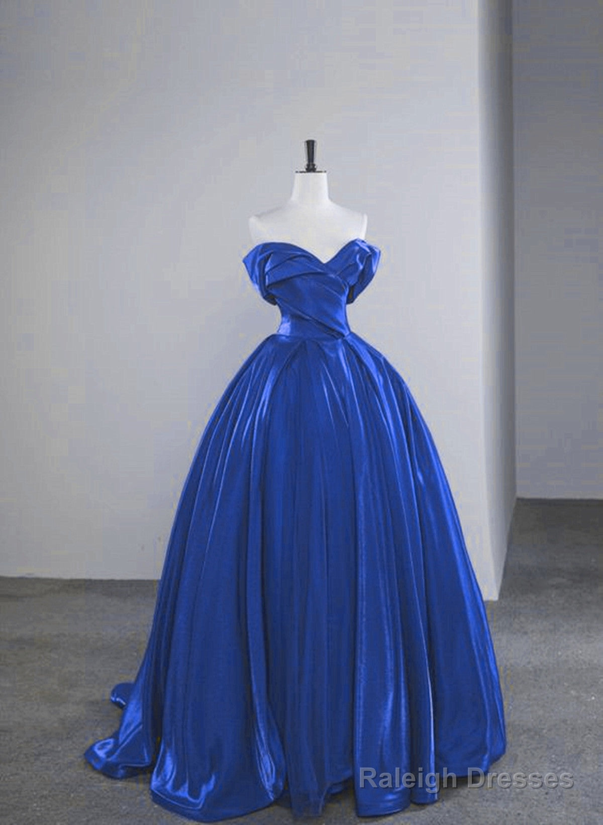 Blue Satin Off Shoulder Sweetheart Party Dress, Blue Long Evening Dress Prom Dress Main image