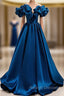 Blue Satin Off the Shoulder Prom Dress