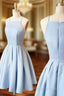 Blue Satin Short Halter Prom Dress Light Blue Short Homecoming Dress prom dresses shops