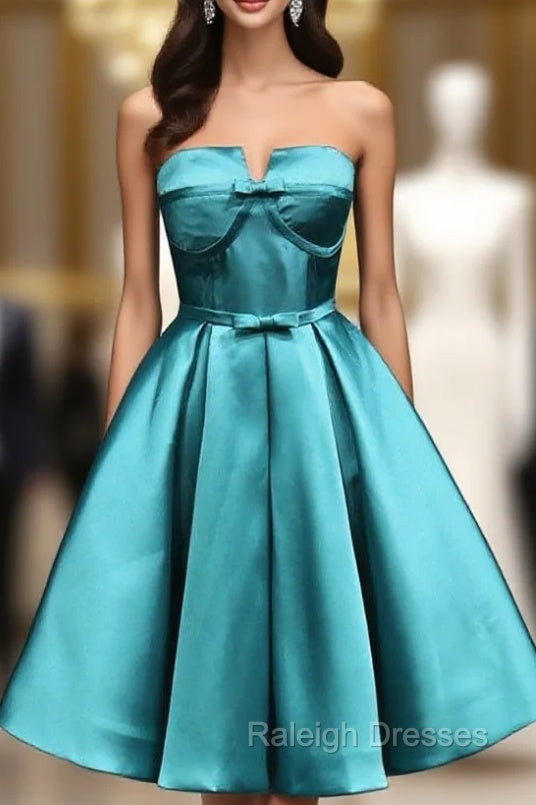 Blue Satin Strapless Bow Homecoming Dress