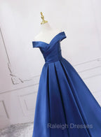 Blue Satin Sweetheart Long Wedding Party Dress Blue Formal Dress prom dresses shops
