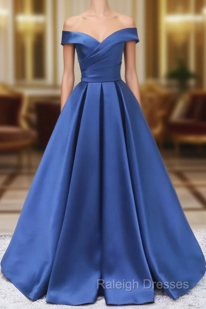 Blue Satin Sweetheart Long Wedding Party Dress Blue Formal Dress prom dresses shops Main image