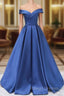 Blue Satin Sweetheart Long Wedding Party Dress Blue Formal Dress prom dresses shops
