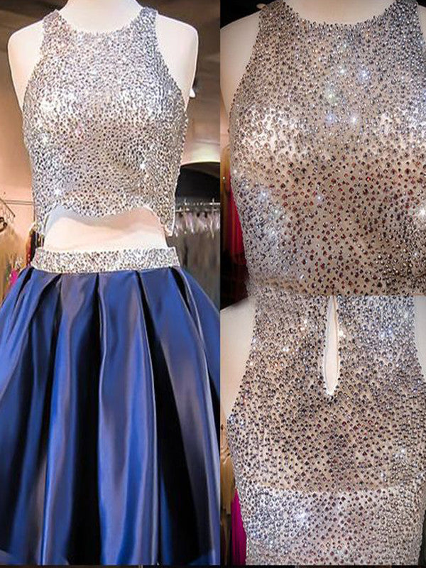 Blue sequin two pieces sparkly off shoulder sexy homecoming Formal Prom Dress Main image