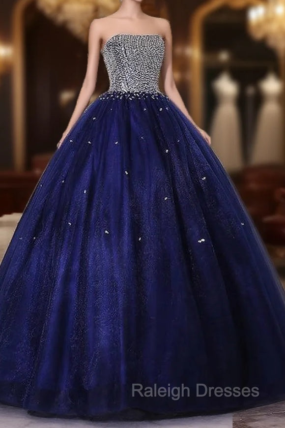 Blue Sequins and Beaded Ball Gown Tulle Lace-up Formal Dress,Blue Evening Dress Party Dresses