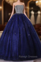 Blue Sequins and Beaded Ball Gowns Tulle Lace-up Formal Dress,Blue Prom Dress