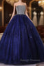 Blue Sequins and Beaded Ball Gowns Tulle Lace-up Formal Dress,Blue Prom Dress