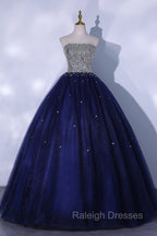 Blue Sequins and Beaded Ball Gown Tulle Lace-up Formal Dress,Blue Evening Dress Party Dresses