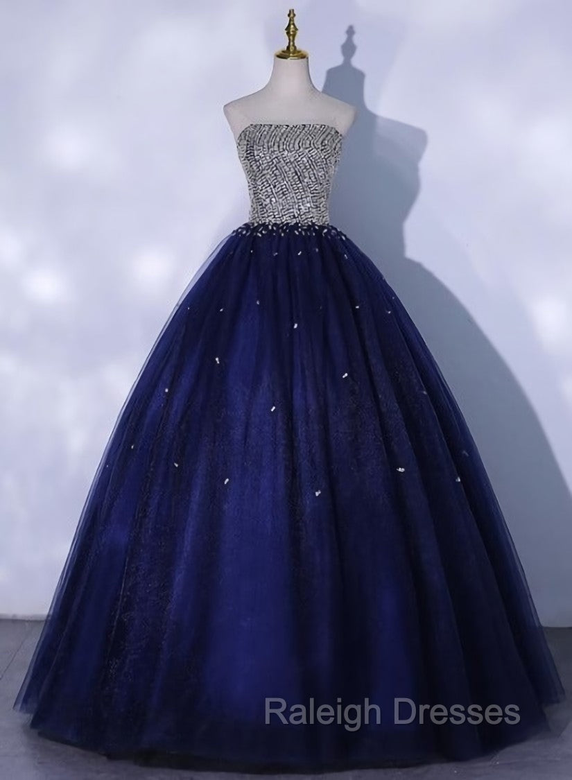 Blue Sequins and Beaded Ball Gown Tulle Lace-up Formal Dress,Blue Evening Dress Party Dresses Main image
