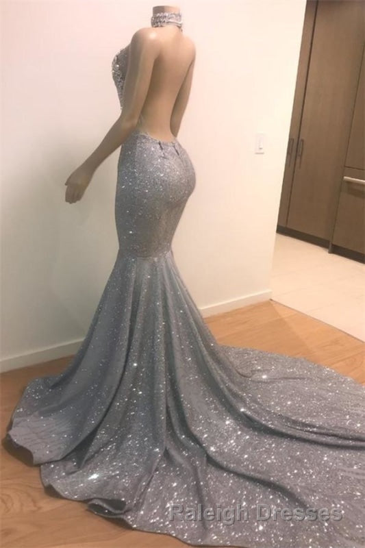Blue Sequins Backless Long Mermaid Crystal Beaded Prom Dress Secondary image