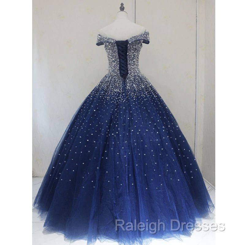 Blue Sequins Ball Gown Off Shoulder Party Dress Blue Sweet 16 Gown prom dresses shops