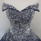 Blue Sequins Ball Gown Off Shoulder Party Dress Blue Sweet 16 Gown prom dresses shops