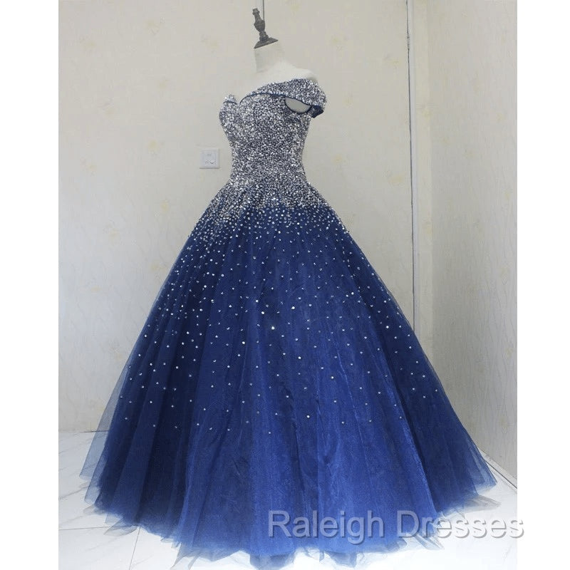 Blue Sequins Ball Gown Off Shoulder Party Dress Blue Sweet 16 Gown prom dresses shops