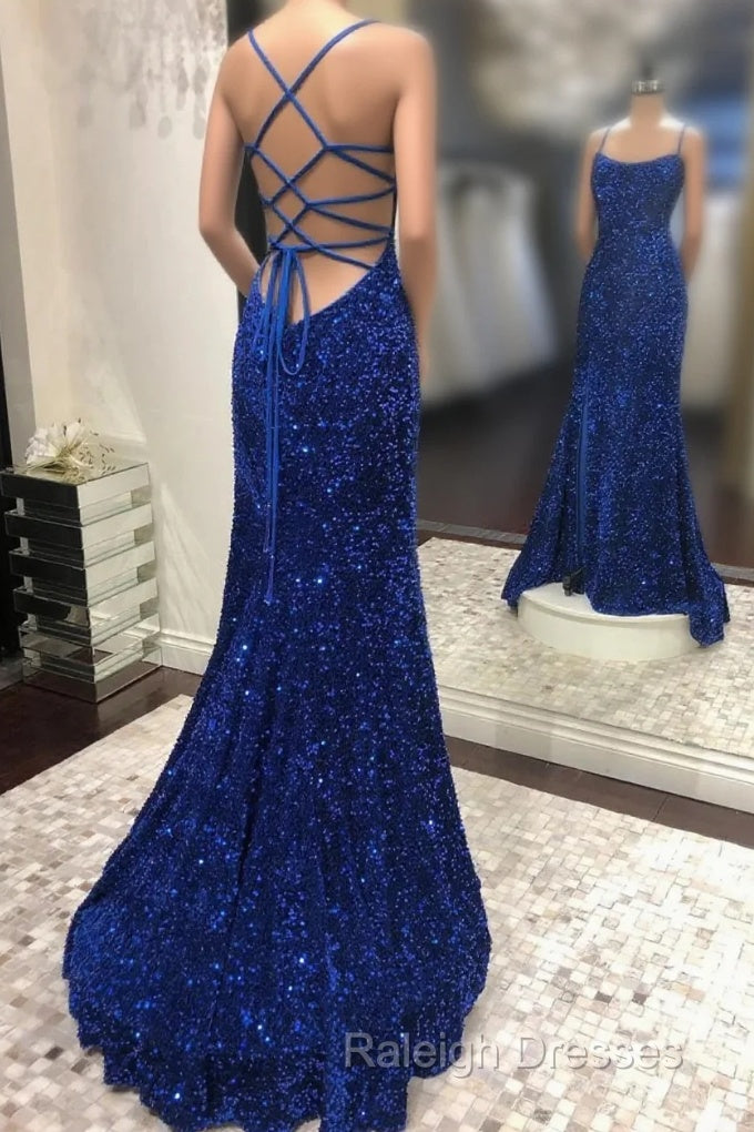 Blue Sequins Long Prom Dress Mermaid Evening Dress Main image