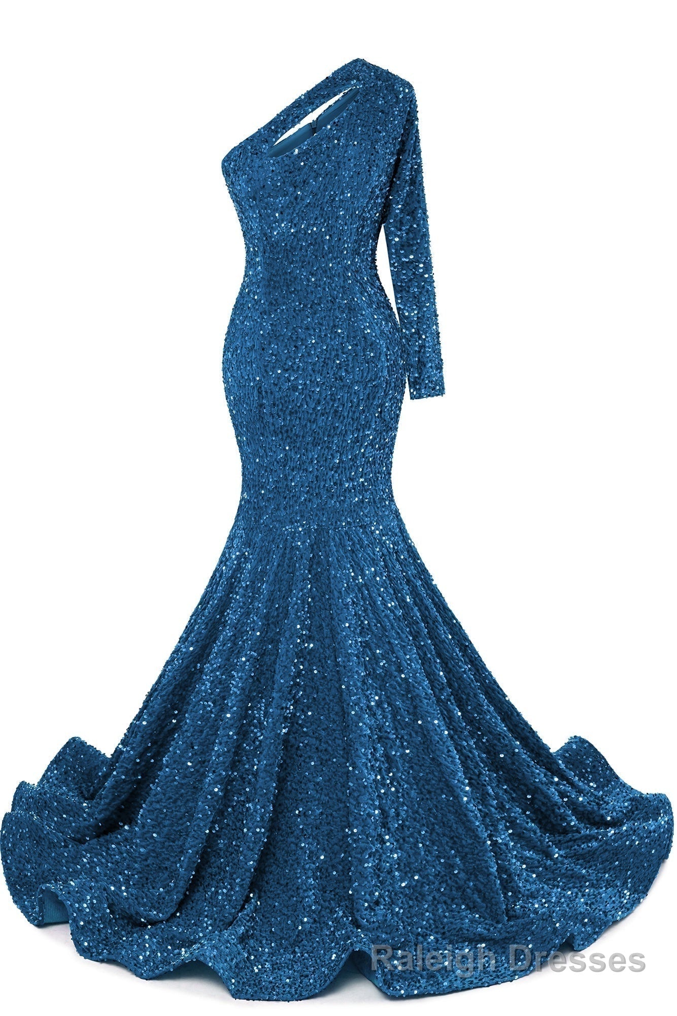 Blue Sequins Mermaid Prom Dresses One Shoulder Prom Dresses Floor Length Wedding Prom Gown Secondary image