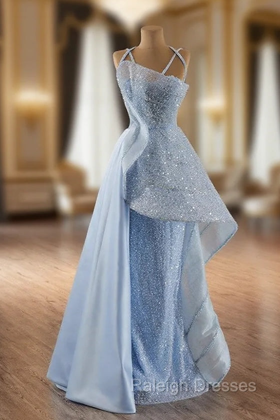 Blue Sequins Spaghetti Straps Prom Dress Main image