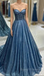 Blue Sequins Sweetheart Beading Prom Dress