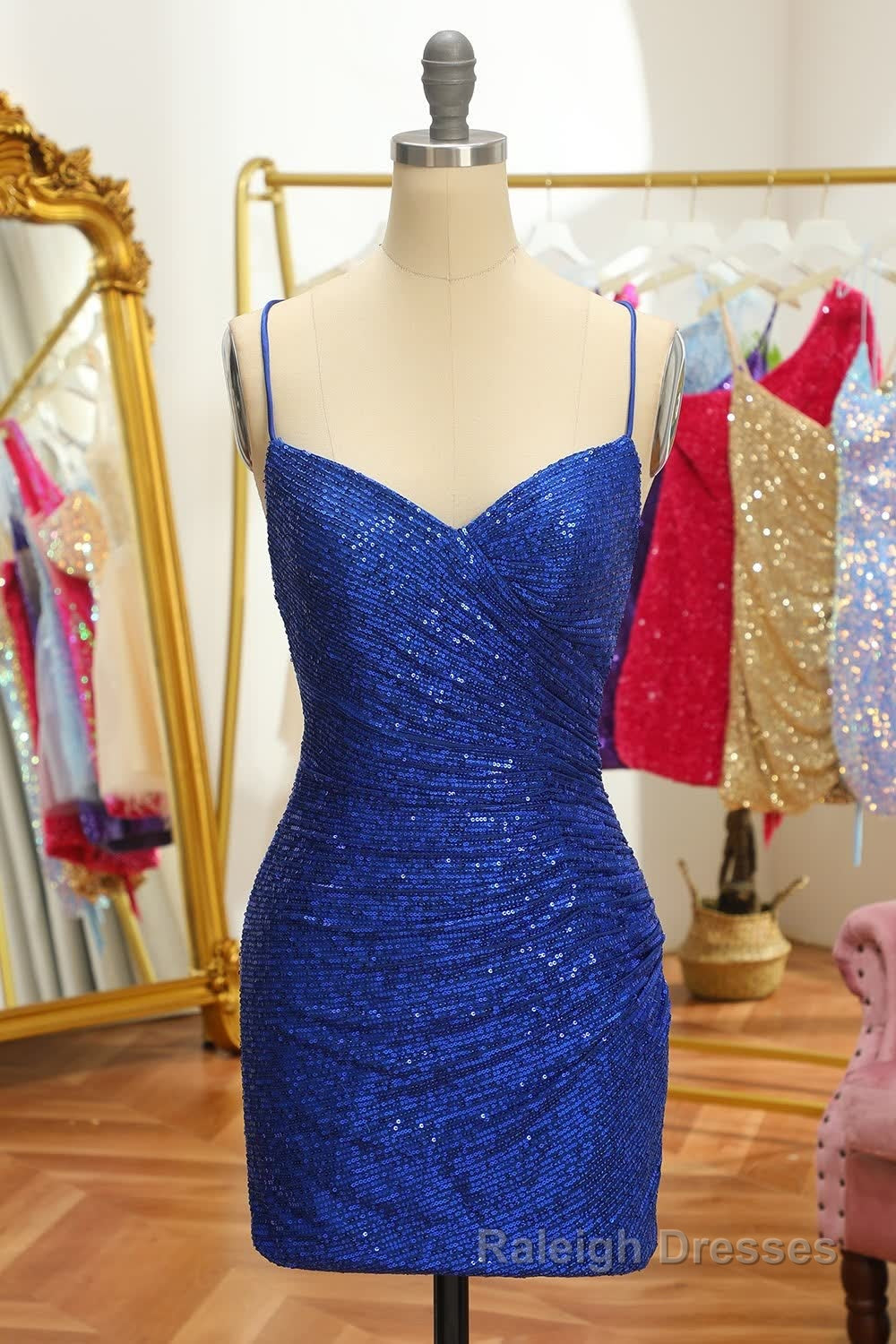 Blue Sequins Tight Backless Short Homecoming Dress Secondary image
