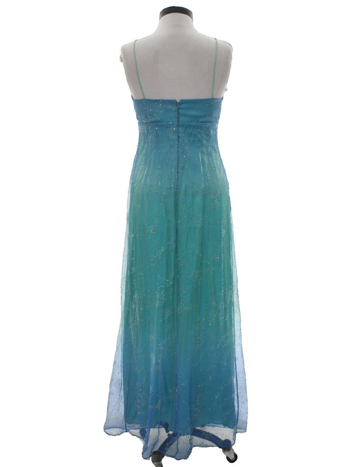 Blue Shiny Fashion Gradient Spray Gold Retro Elegant Sling Long Tulle Ball Gown Evening Dress Party Dress