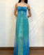Blue Shiny Fashion Gradient Spray Gold Retro Elegant Sling Long Tulle Ball Gown Evening Dress Party Dress