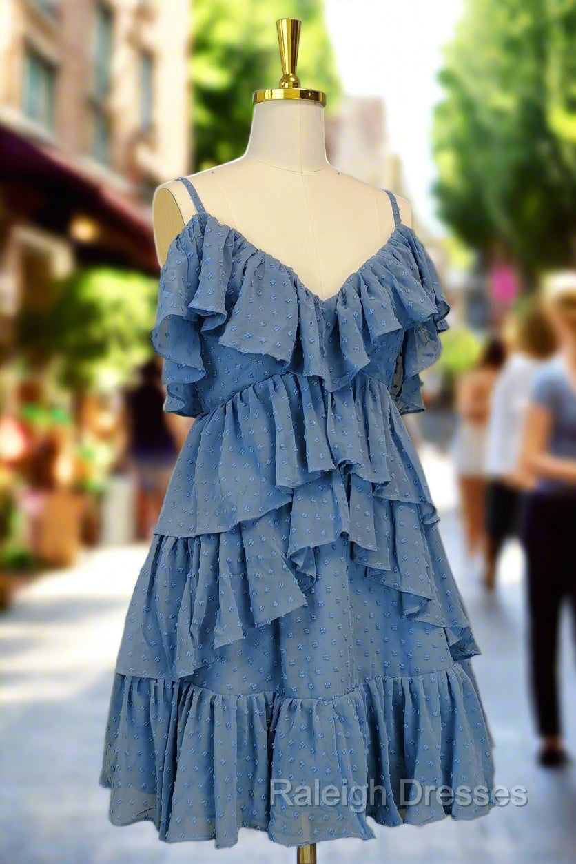 Blue Short Prom Dress A Line V Neck Lovely Homecoming Dress Secondary image