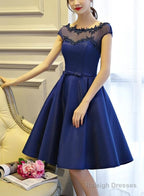 Blue Short Satin V Back Knee Length Homecoming Dresses Lovely Prom Dresses