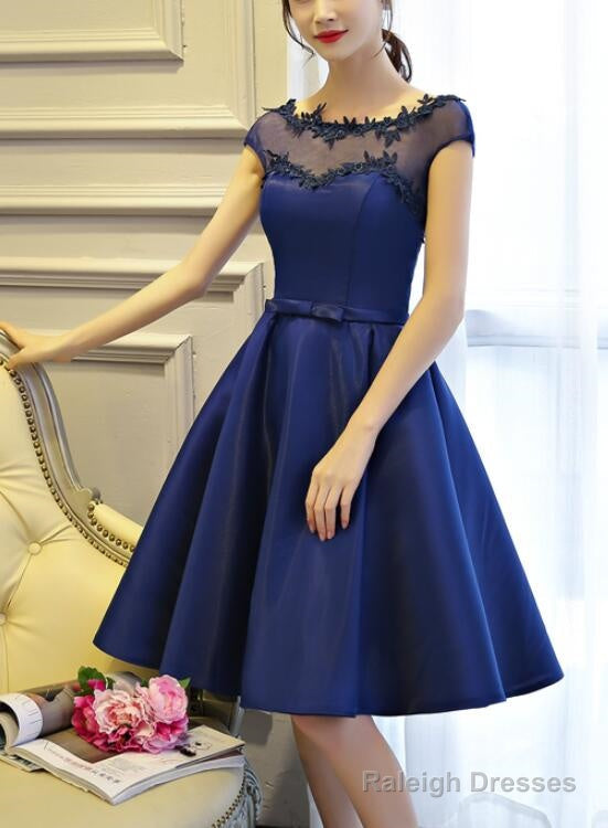 Blue Short Satin V Back Knee Length Homecoming Dresses Lovely Prom Dresses
