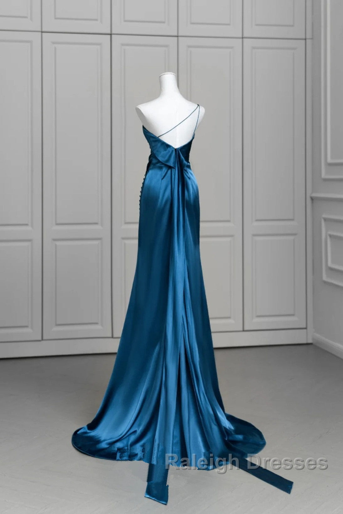 Blue Soft Satin Long Prom Dress With Leg Slit, Blue Evening Dress Formal Dress