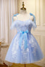 Blue Spaghetti Strap Lace Short Prom Dresses Lovely A Line Homecoming Dresses