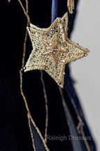 Blue Spaghetti Strap Long Prom Dress with Star, Blue Evening Party Dress