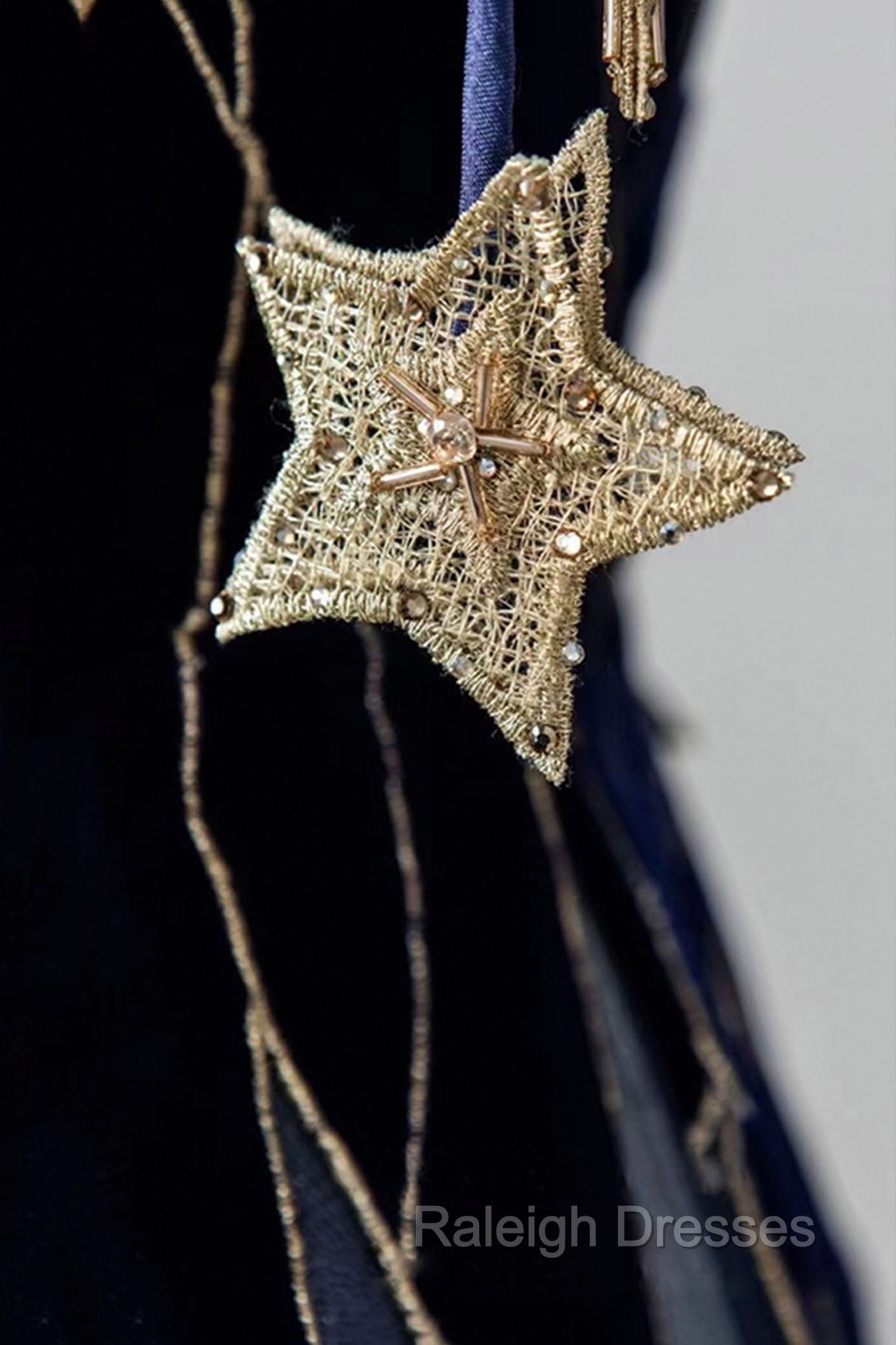 Blue Spaghetti Strap Long Prom Dress with Star, Blue Evening Party Dress