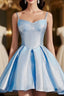 Blue Spaghetti Straps Flash Satin Homecoming Dress