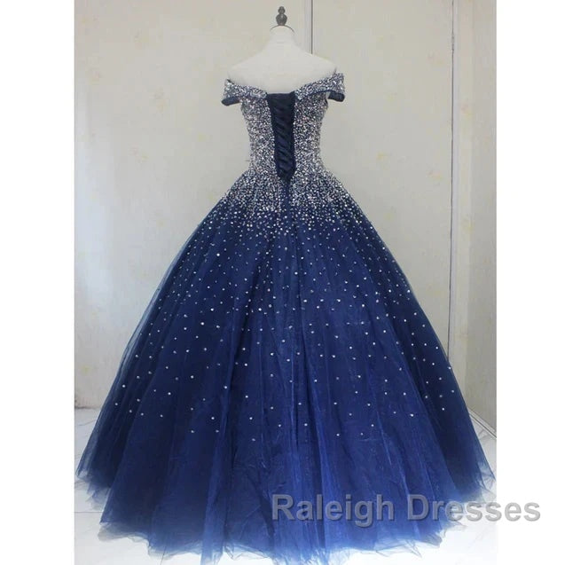 Blue Sparkle Off Shoulder Ball Party Dress Handmade Beaded Party Dress Elegant Prom Dress Evening Dress Secondary image