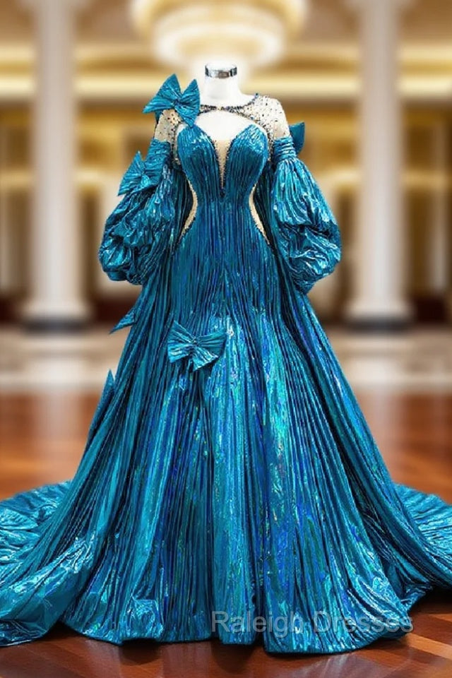Blue Strapless Pleats Prom Dress With Shawl