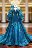 Blue Strapless Pleats Prom Dress With Shawl