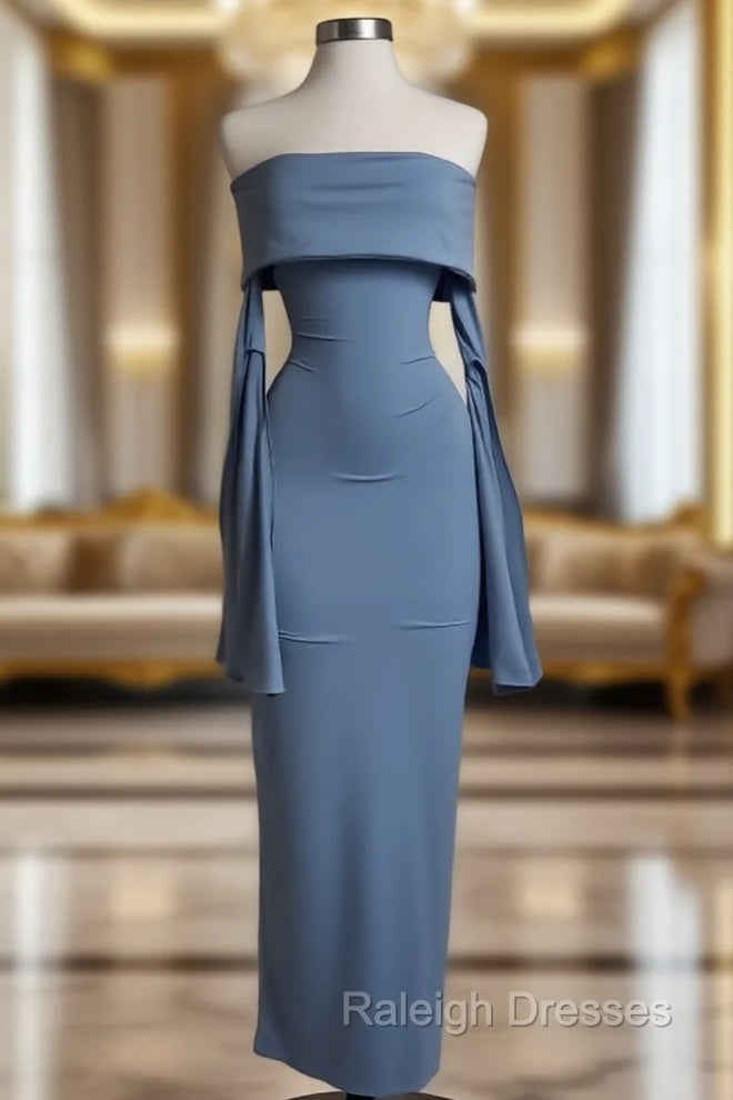 Blue Strapless Prom Dress Long Sleeve Bodycon Party Dress Main image