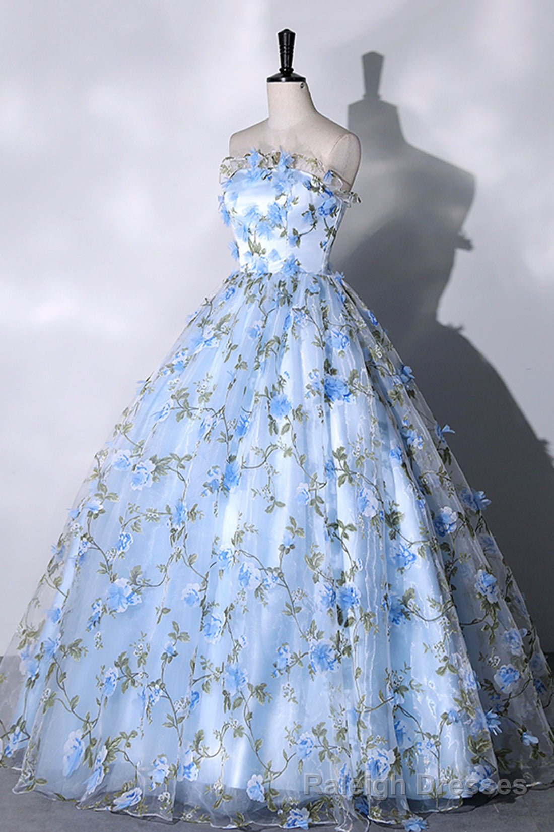 Blue Strapless Tulle Long Prom Dress, Blue A Line Prom Prom Gowns Secondary image