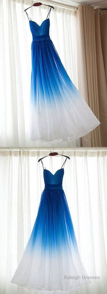 Blue Straps Gradient Chiffon Party Gown, Chiffon Sweetheart Prom Dresses Secondary image