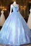 Blue Sweetheart Neck Long Prom Dress, Unique Blue Sweet 16 Dress