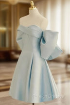 Blue Sweetheart Neck Satin Short Prom Dresses Blue Homecoming Dresses