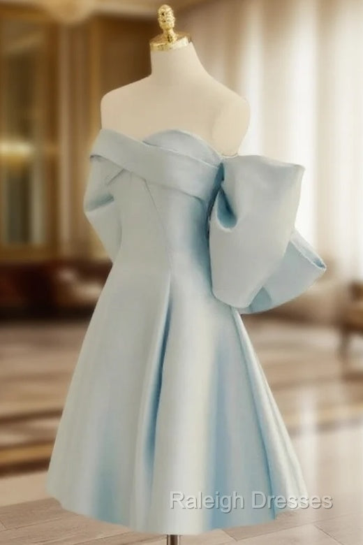 Blue Sweetheart Neck Satin Short Prom Dresses Blue Homecoming Dresses