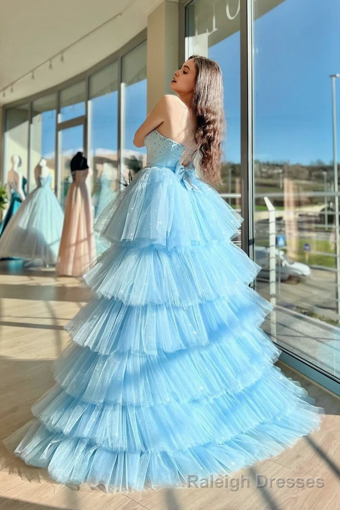 Blue Sweetheart Neck Tulle Long Prom Dress, Beautiful A-Line High Low Party Dress Secondary image