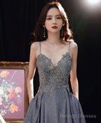 Blue Sweetheart Satin Lace Gradient Long Prom Dresses