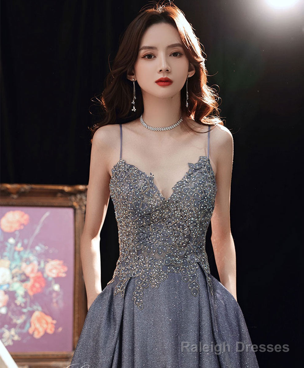 Blue Sweetheart Satin Lace Gradient Long Prom Dresses